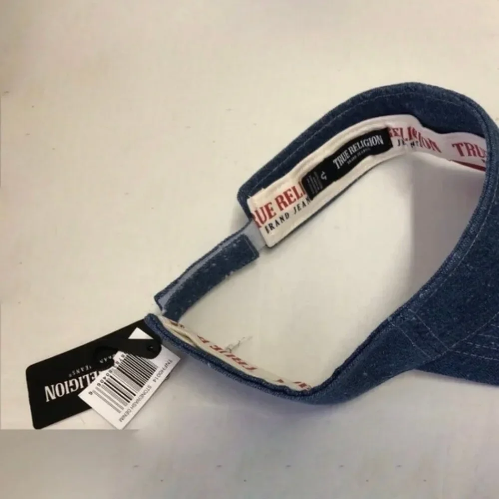 True Religion Stonewash Denim Adjustable Visor Hat Blue Unisex One Size